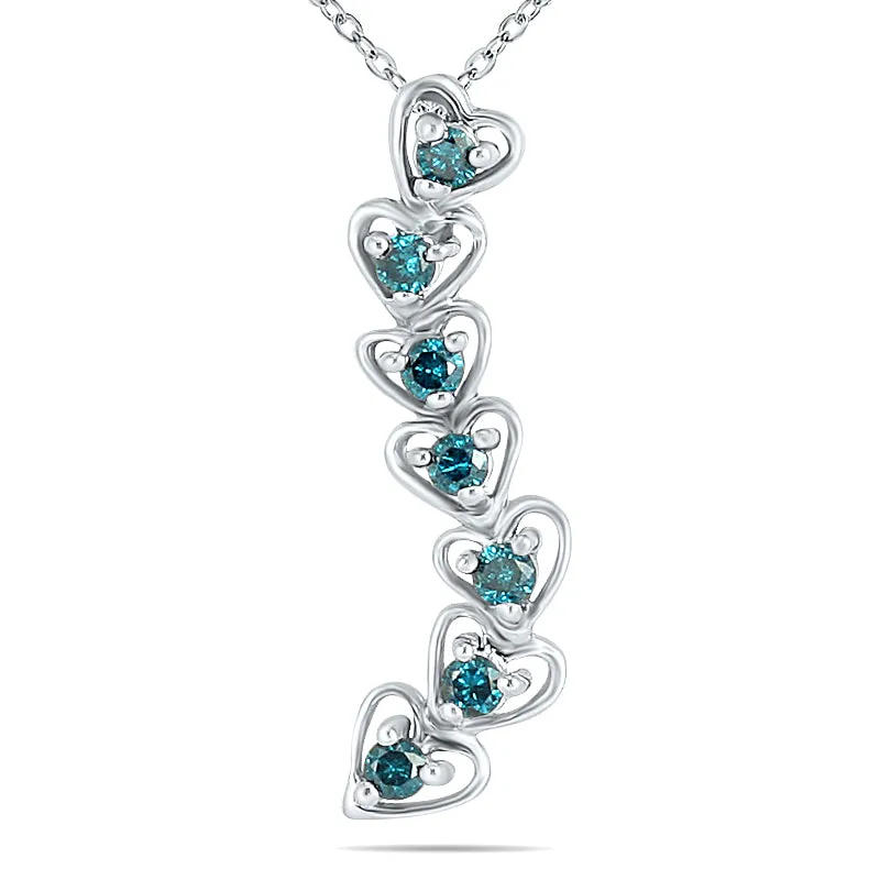 1/3 Carat Tw Blue Diamond Journey Heart Pendant In 10K White Gold