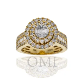 14K GOLD BAGUETTE AND ROUND DIAMOND CLUSTER STATEMENT RING 1.59 CTW