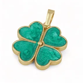 14K Yellow Gold Hinge Enamel Clover Pendant - 1014