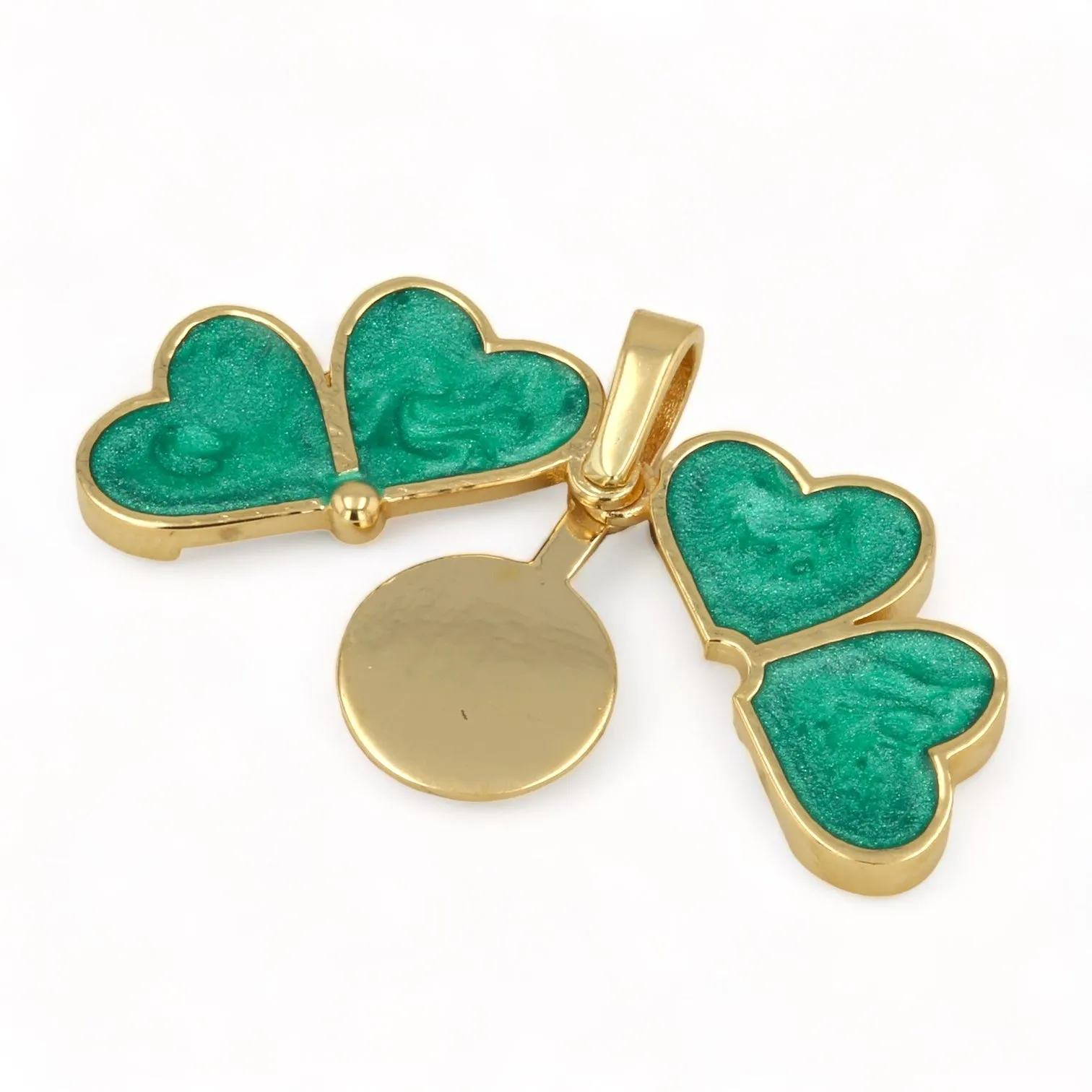 14K Yellow Gold Hinge Enamel Clover Pendant - 1014