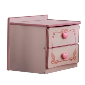 2 Drawer Wooden Nightstand With Heart Knob Pulls, Pink By Benzara