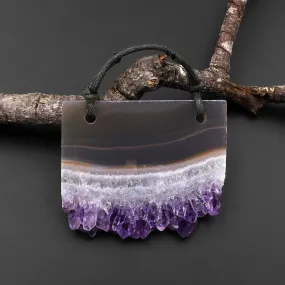 2 Hole Pendant Natural Smoky Quartz White Purple Amethyst Stalactite Druzy Pendant Drilled Flat Slice Long Rectangle A2