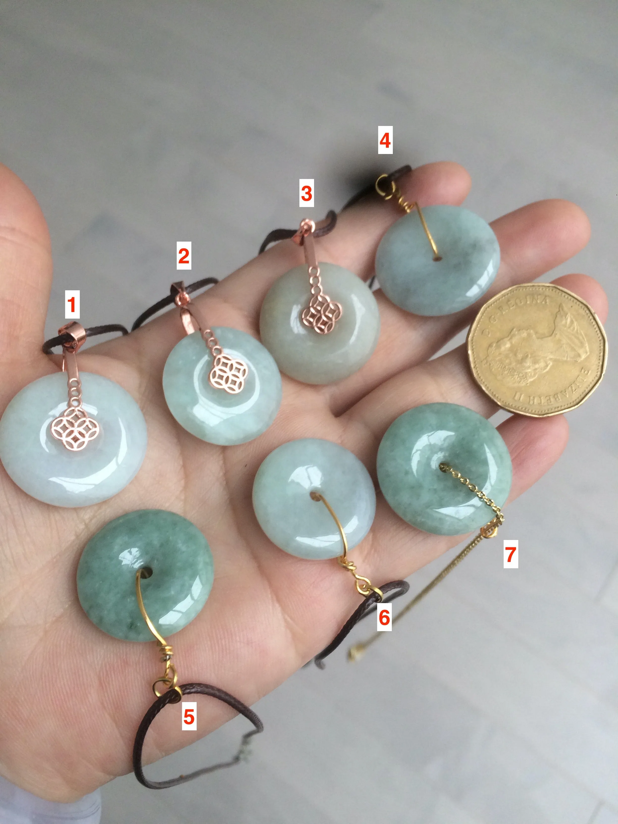 22-24mm Type A 100% Natural green/white Jadeite Jade Safety Guardian Button donut Pendant group AE25