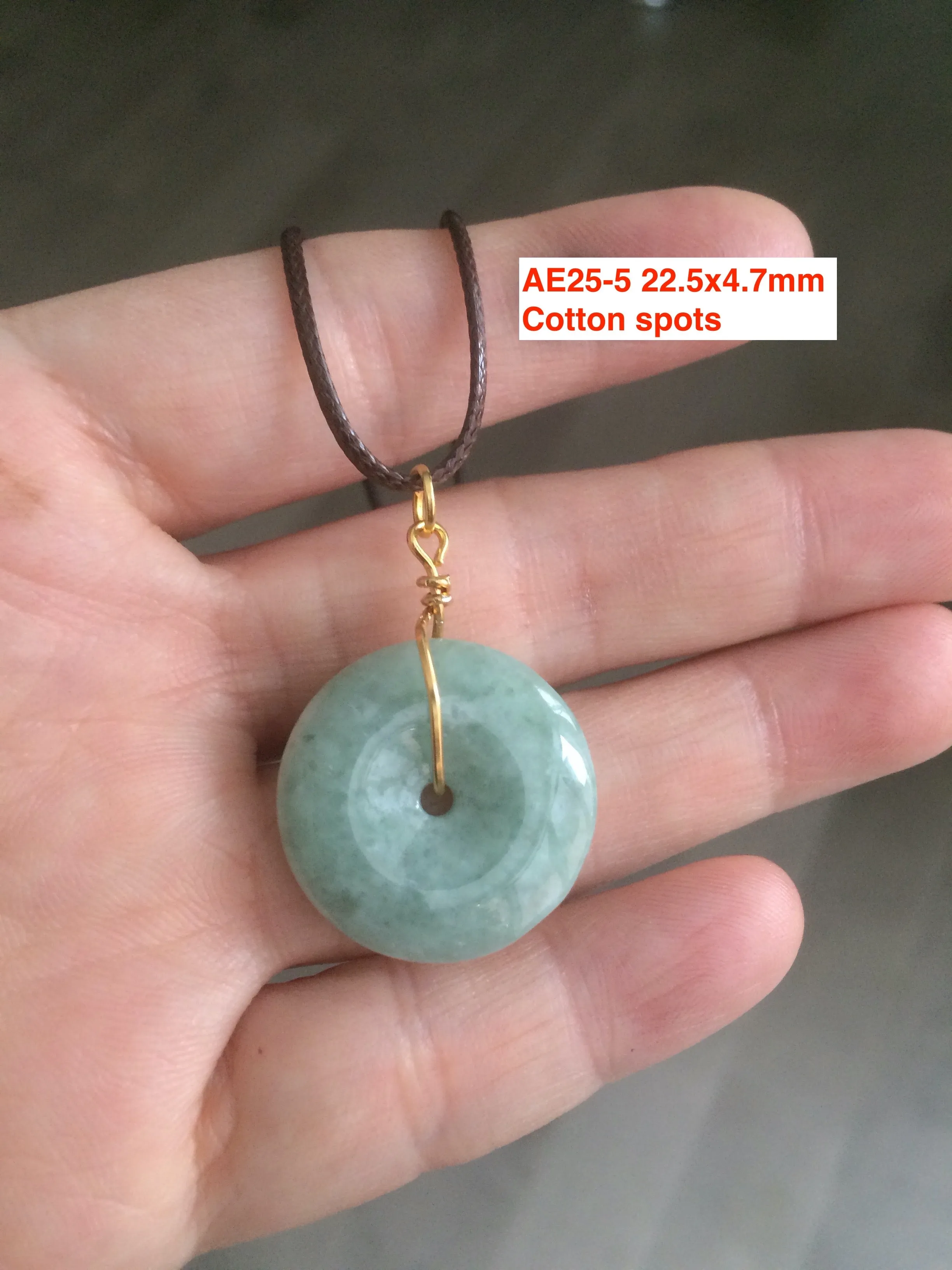 22-24mm Type A 100% Natural green/white Jadeite Jade Safety Guardian Button donut Pendant group AE25