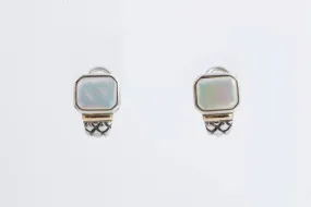 925 Silver & 14k Gold Mother of Pearl Omega Earrings (7.62g.)