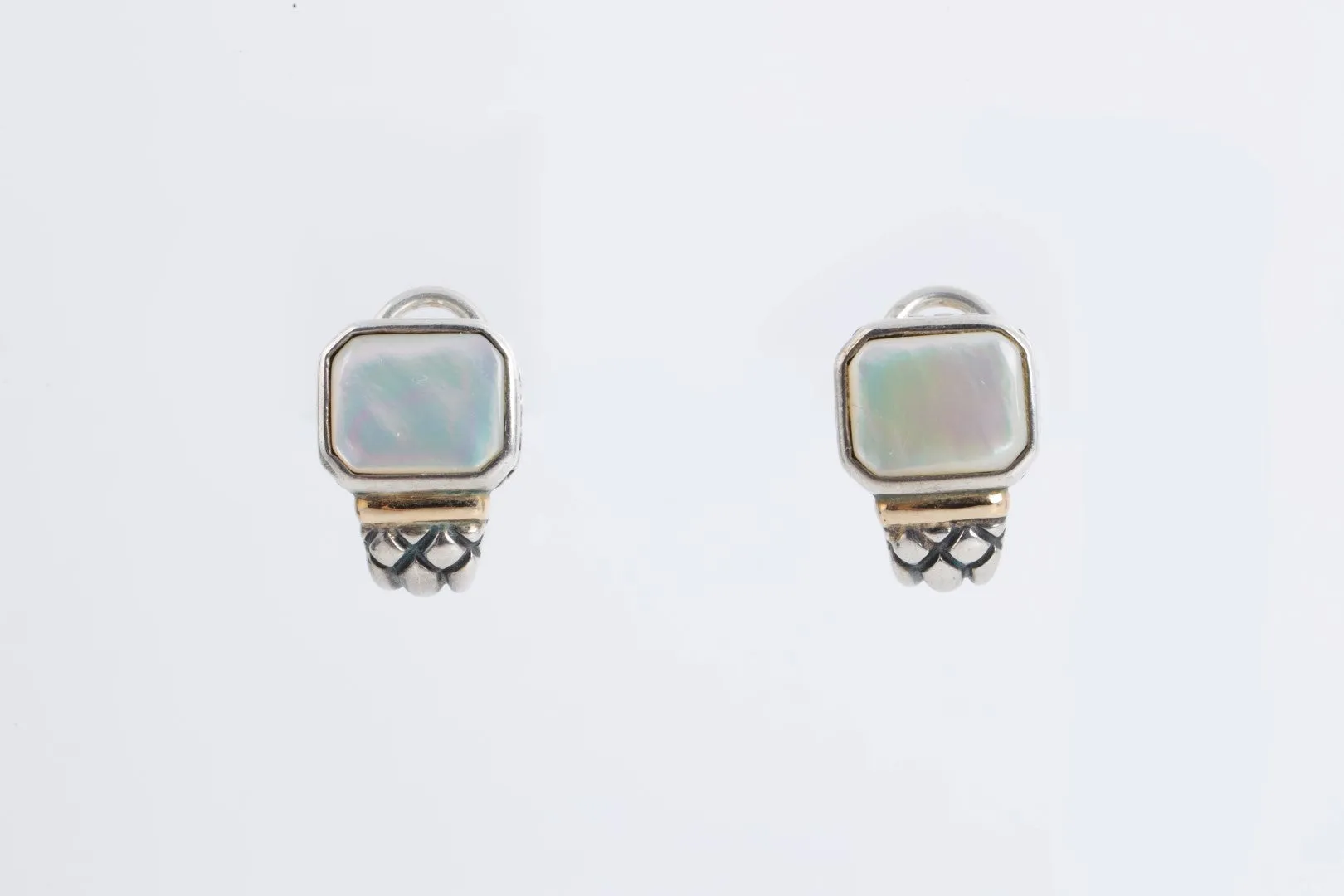 925 Silver & 14k Gold Mother of Pearl Omega Earrings (7.62g.)