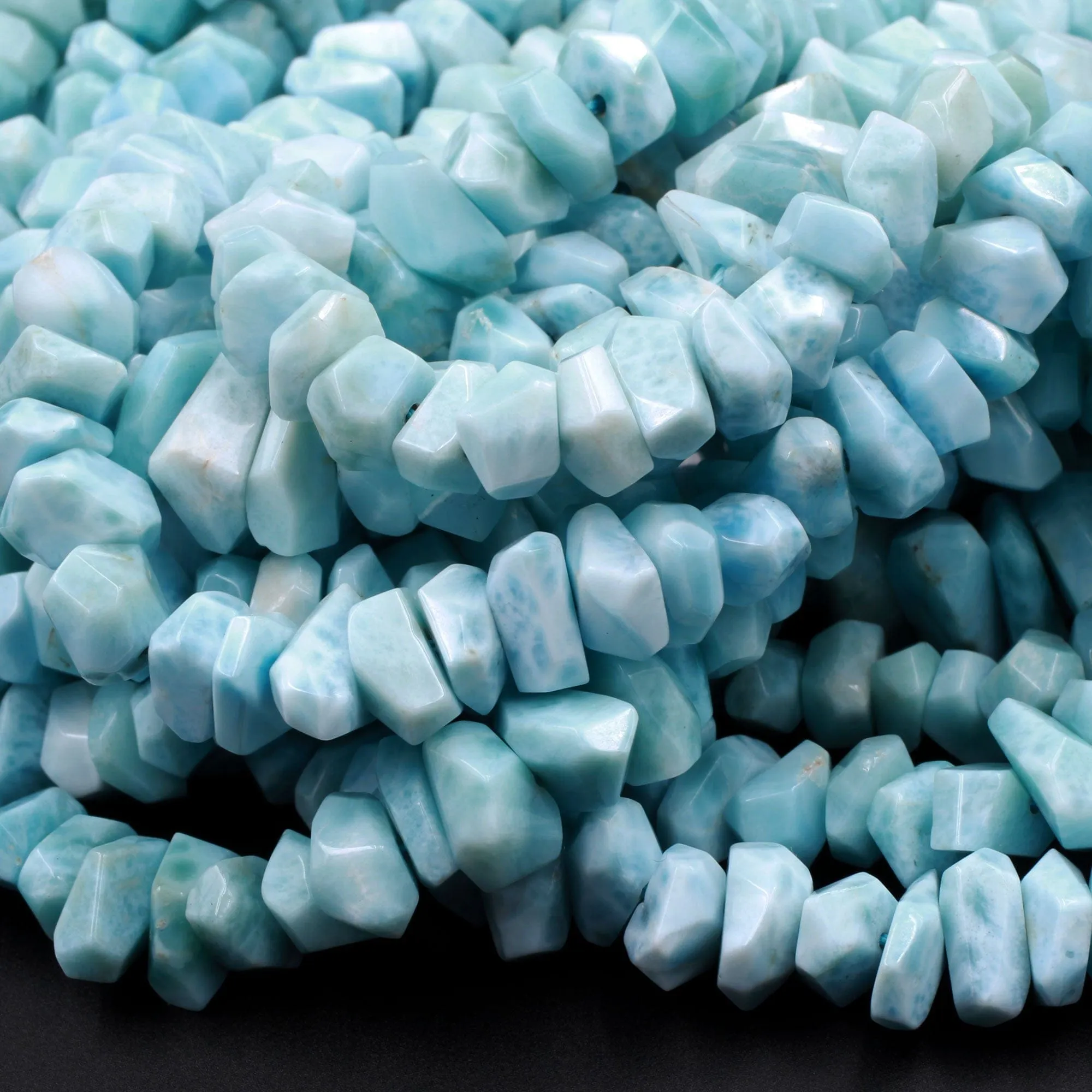 AA Faceted Natural Blue Larimar Nuggets Chunky Center Dilled Freeform Beads Real Larimar Stone 16" Strand