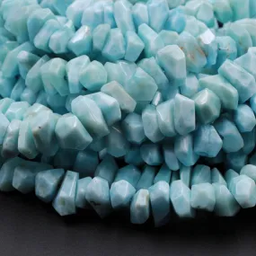 AA Faceted Natural Blue Larimar Nuggets Chunky Center Dilled Freeform Beads Real Larimar Stone 16" Strand