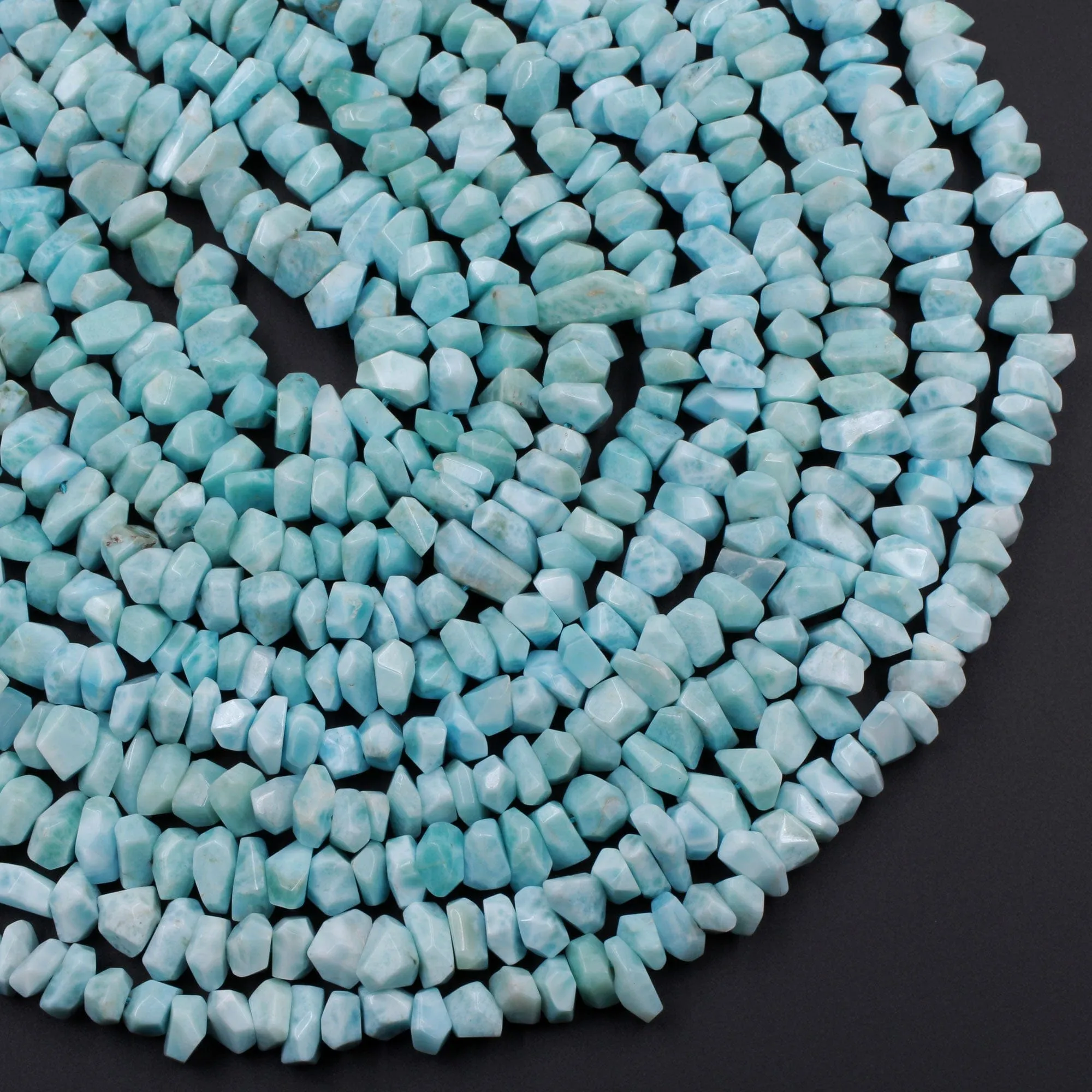 AA Faceted Natural Blue Larimar Nuggets Chunky Center Dilled Freeform Beads Real Larimar Stone 16" Strand