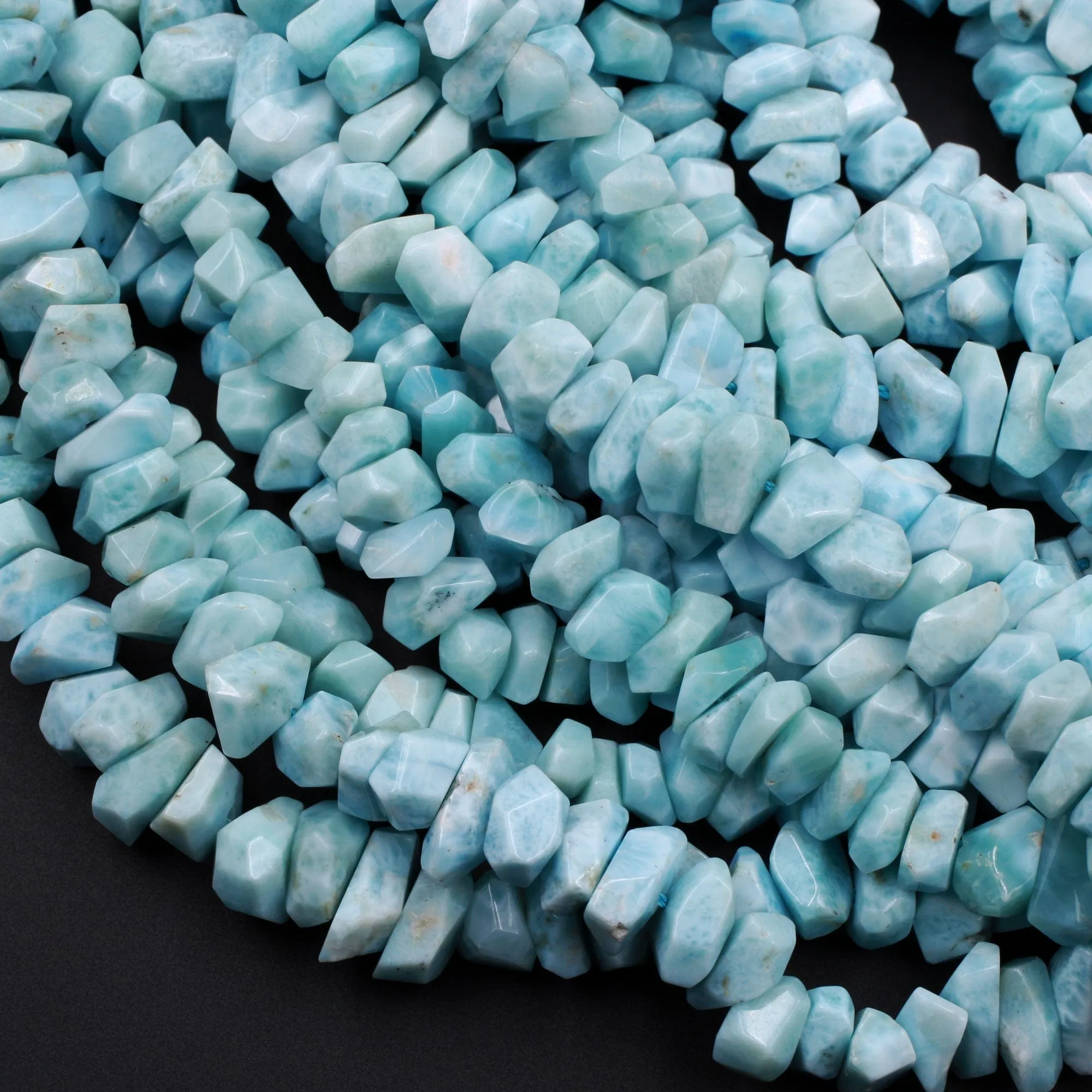 AA Faceted Natural Blue Larimar Nuggets Chunky Center Dilled Freeform Beads Real Larimar Stone 16" Strand