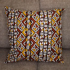 African pillow cover | Mustard / White Bogolan / Mud cloth - Decorative pillow 45x45cm - 100% Cotton