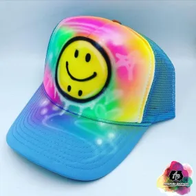 Airbrush Bipolar Smiley Face Hat Design