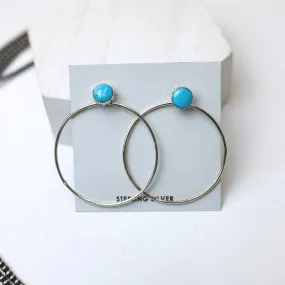 Anthony Skeets | Navajo Handmade Sterling Silver Hoop Earrings with Sleeping Beauty Turquoise Studs