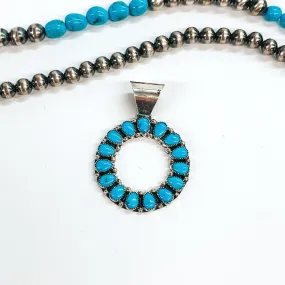 Anthony Skeets | Navajo Handmade Sterling Silver Open Circle Pendant with Sleeping Beauty Turquoise Stones