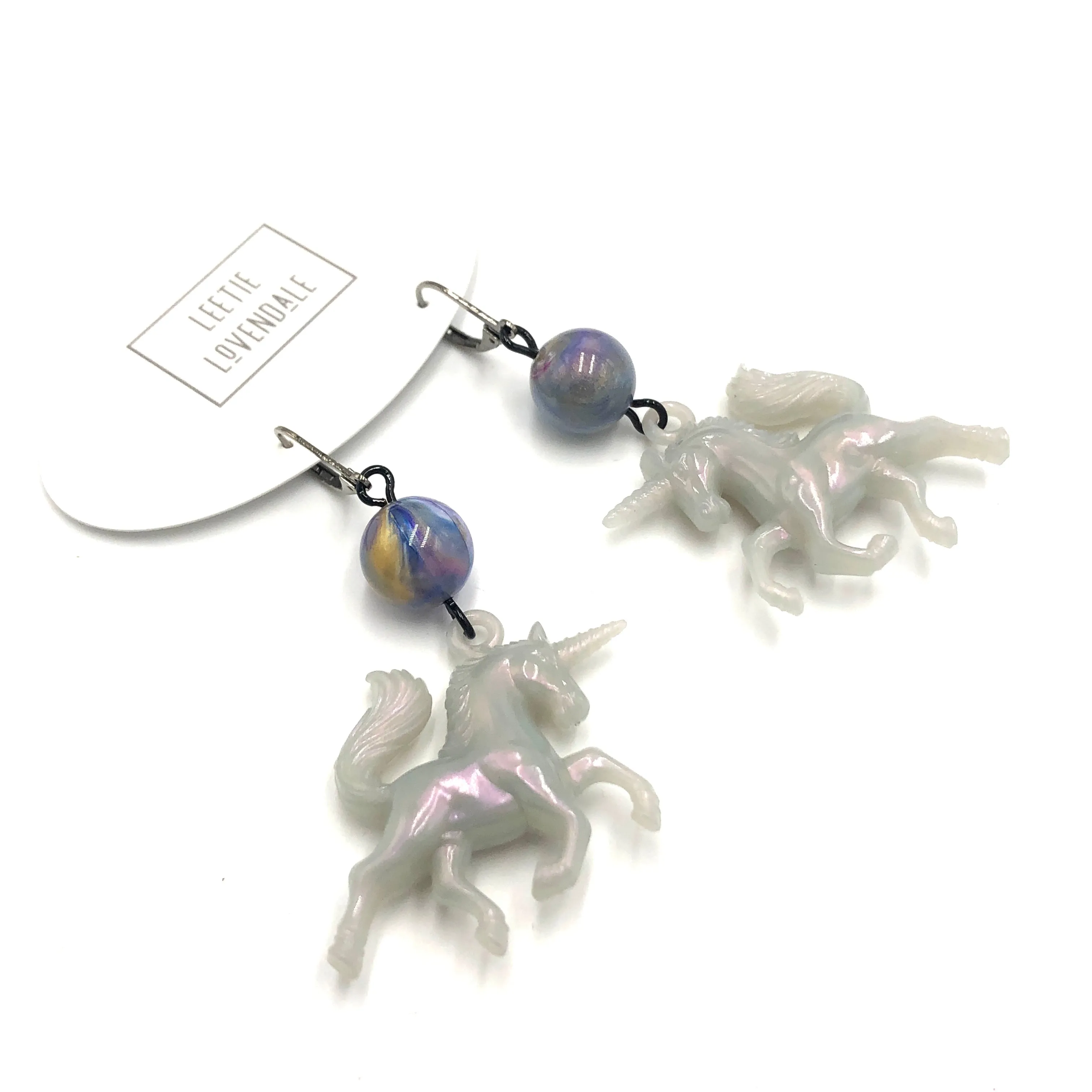 Aurora Grey & Marbled Blue Unicorn Earrings