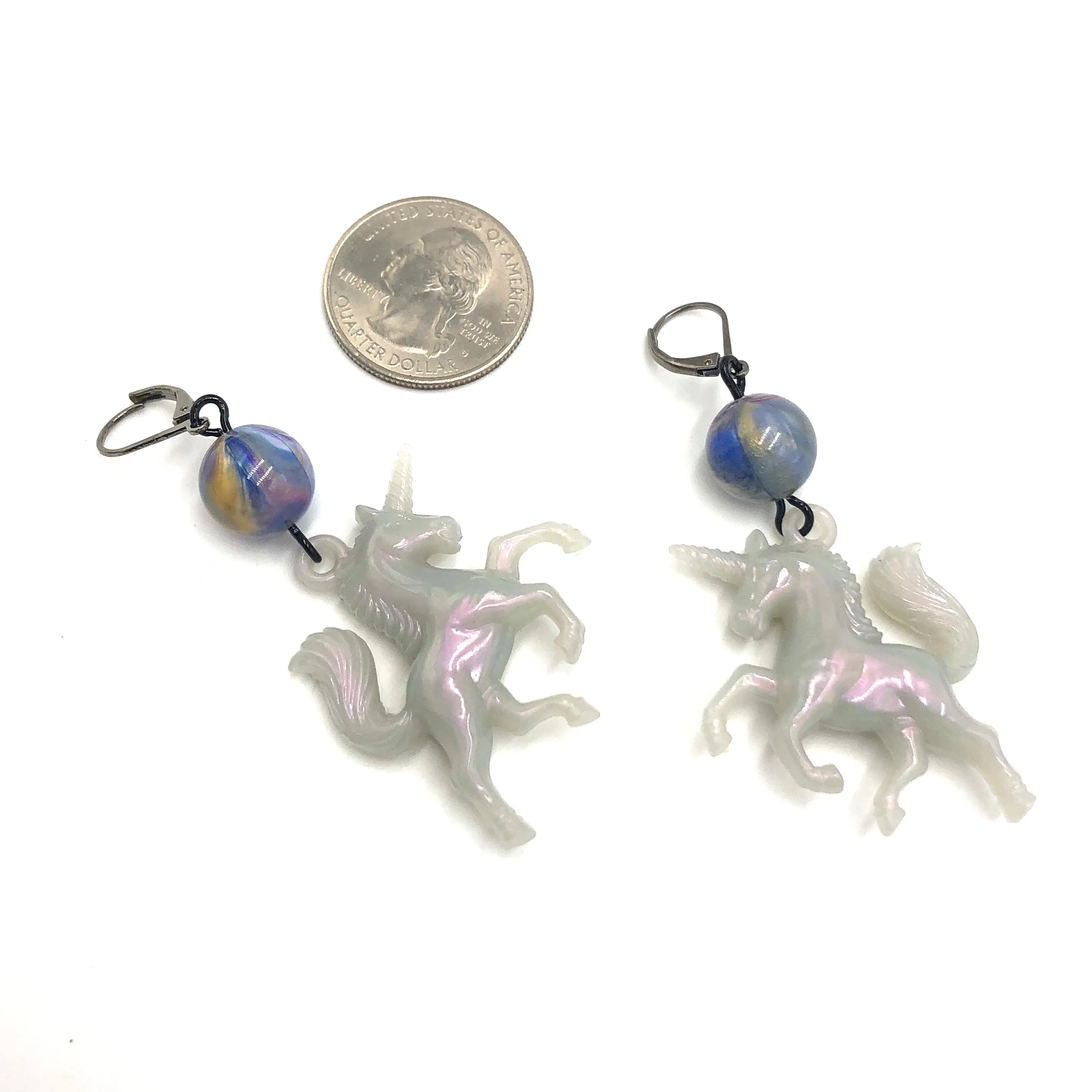 Aurora Grey & Marbled Blue Unicorn Earrings