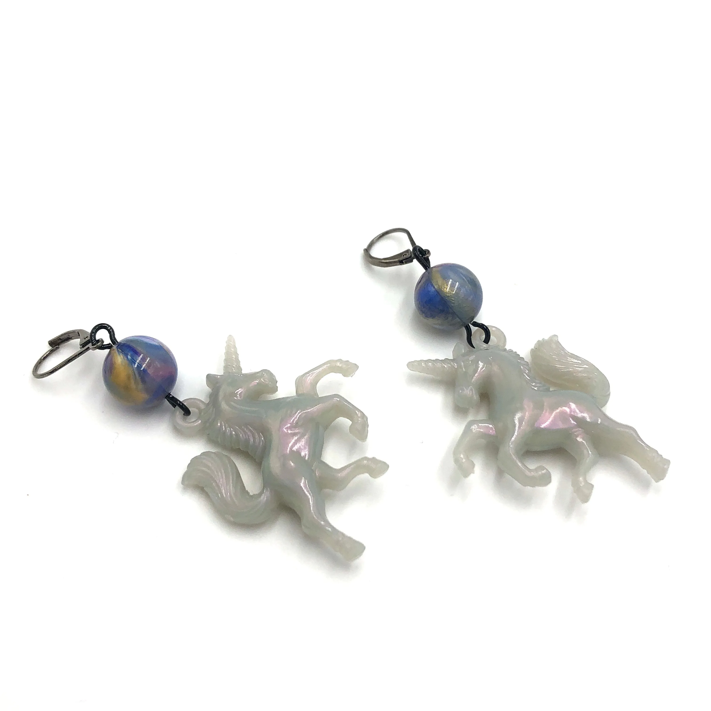 Aurora Grey & Marbled Blue Unicorn Earrings