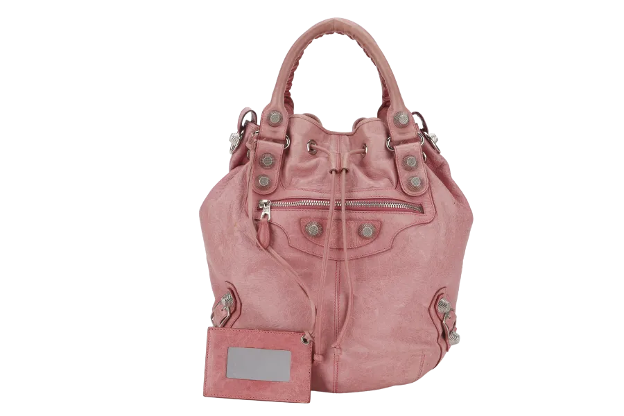 BALENCIAGA 203069 497717 POMPON GIANT 21 PINK CALF LEATHER SILVER HARDWARE WITH STRAP