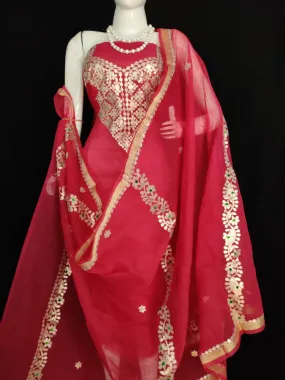 Beautiful Kota Doriya Embroidery Work Suit In Red