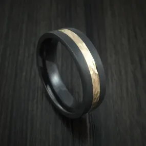 Black Zirconium and Hammered 14k Yellow Gold Band Custom Made Men's Ring