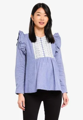 Bove Ruffles Long Sleeves Daryl Nursing Top Blue