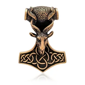 Bronze Mjolnir and Goat Head Pendant