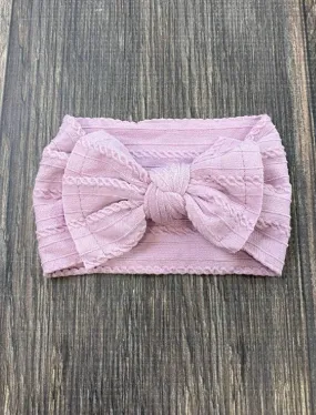 Cable Knit Bow Headband: Eggplant