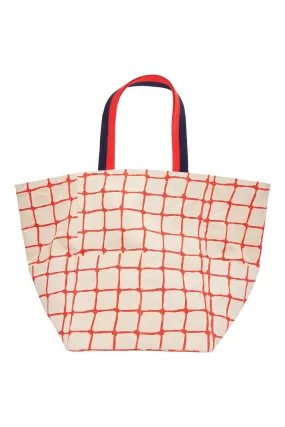 Clare V. Giant Marine Tote in Natural w/ Bright Poppy Net Printed Canvas