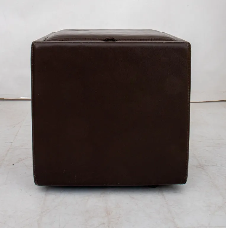 Contemporary Leather Tray Table Storage Ottoman