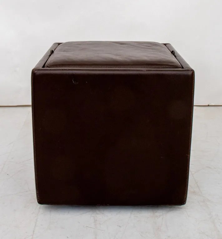 Contemporary Leather Tray Table Storage Ottoman