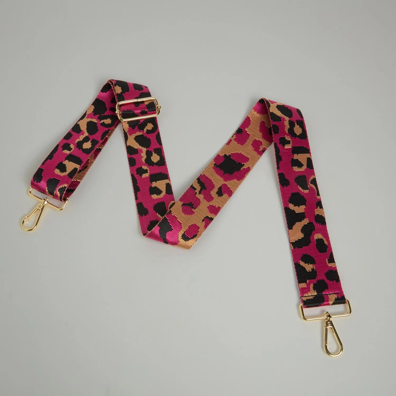 Crossbody Strap - Leopard Print in Fuchsia Pink (Gold Hardware)