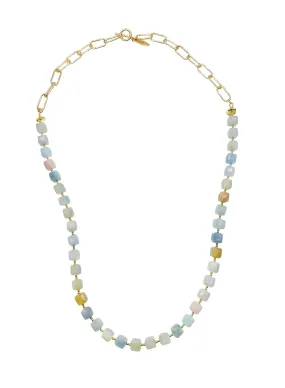 Cube Shape Aquamarine Minimalist Necklace