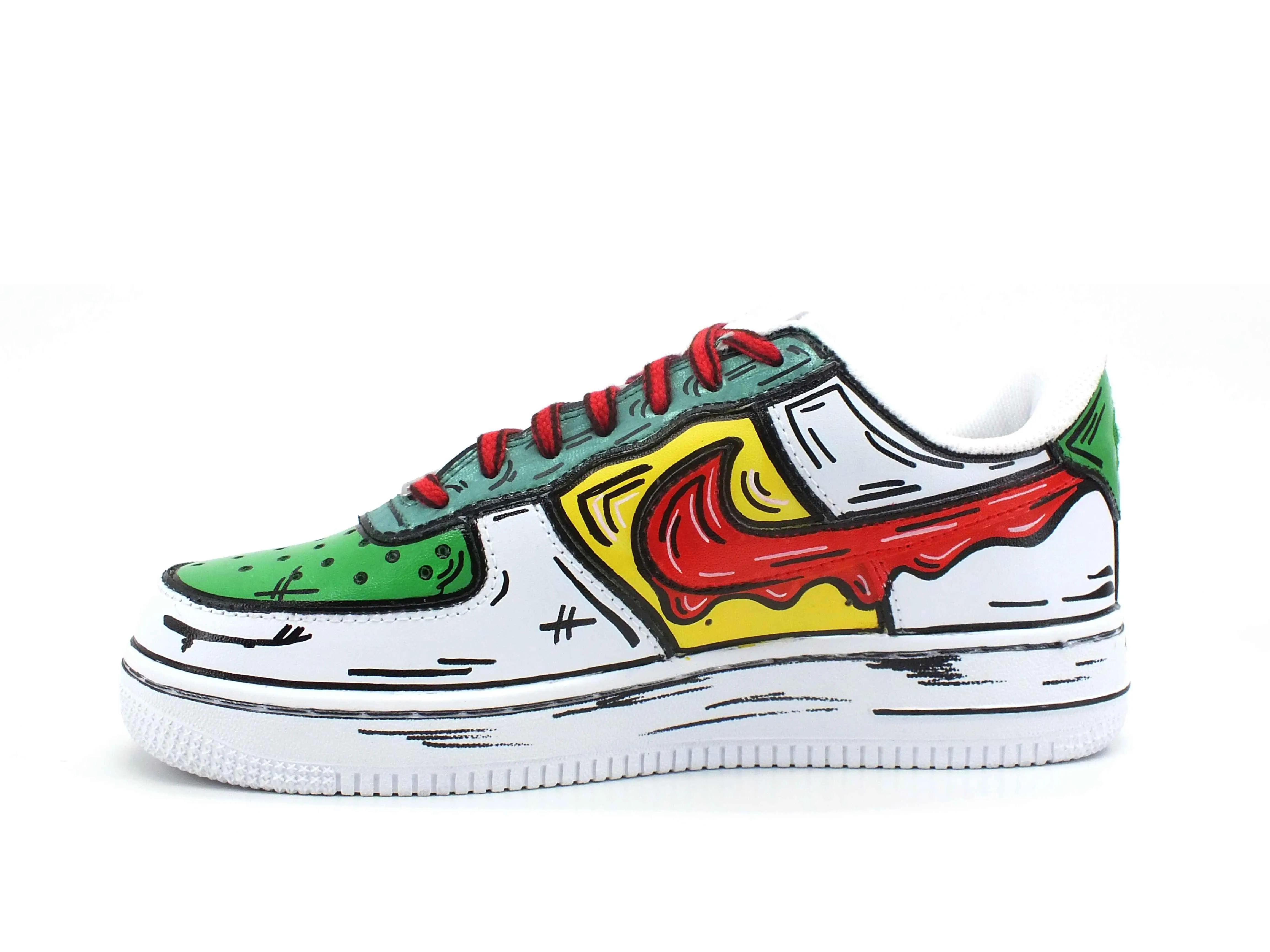 CUSTOM / Nike Air Force 1 Sneaker Donna AF1 Cartoon Comics White Red Green 315115-112