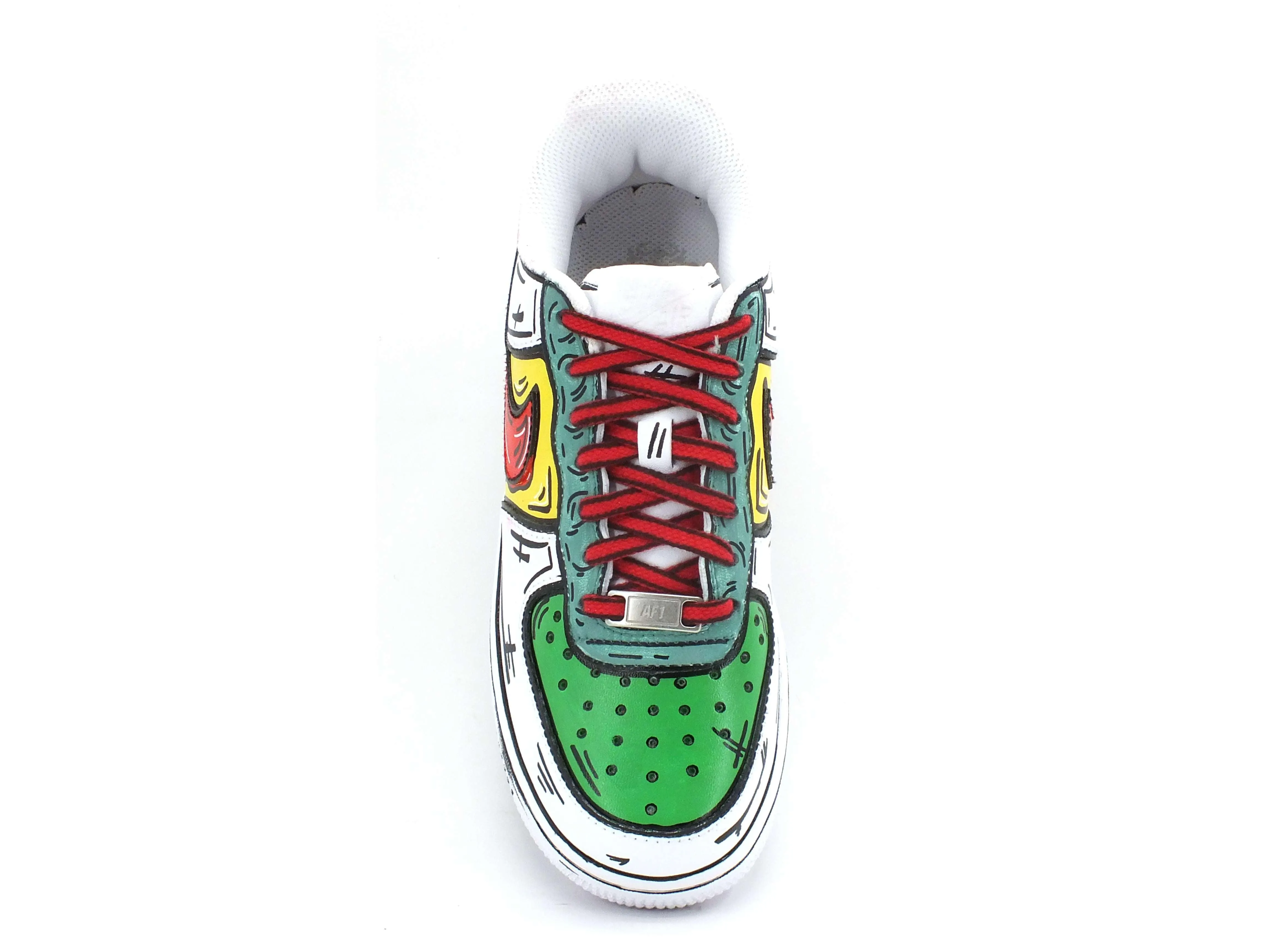 CUSTOM / Nike Air Force 1 Sneaker Donna AF1 Cartoon Comics White Red Green 315115-112