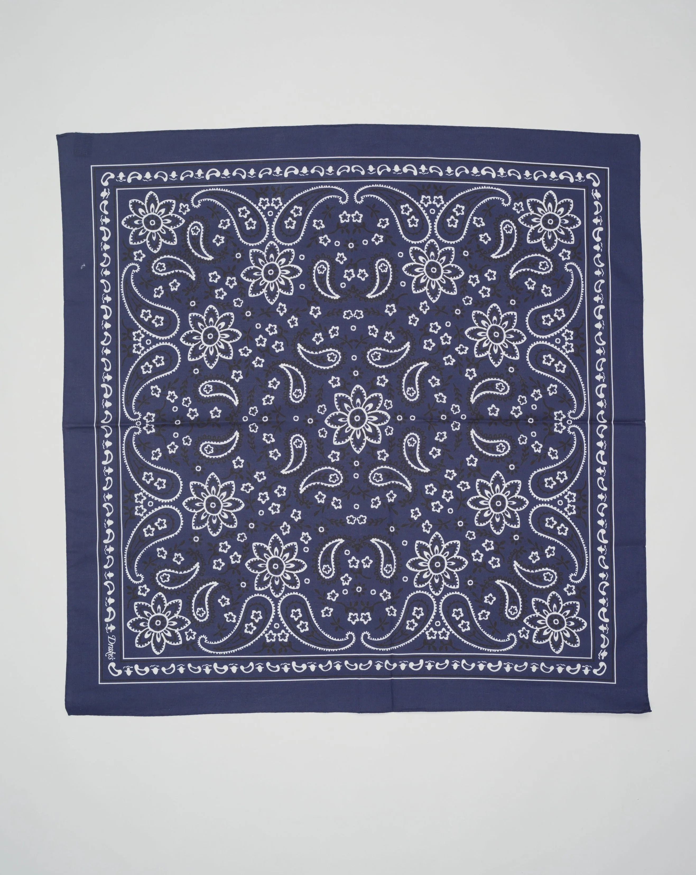 Drake's Cotton Paisley Bandana / Navy