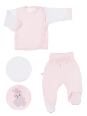 Embroidered Bunny Rabbit Trousers & Wrapover Top Set - Pink