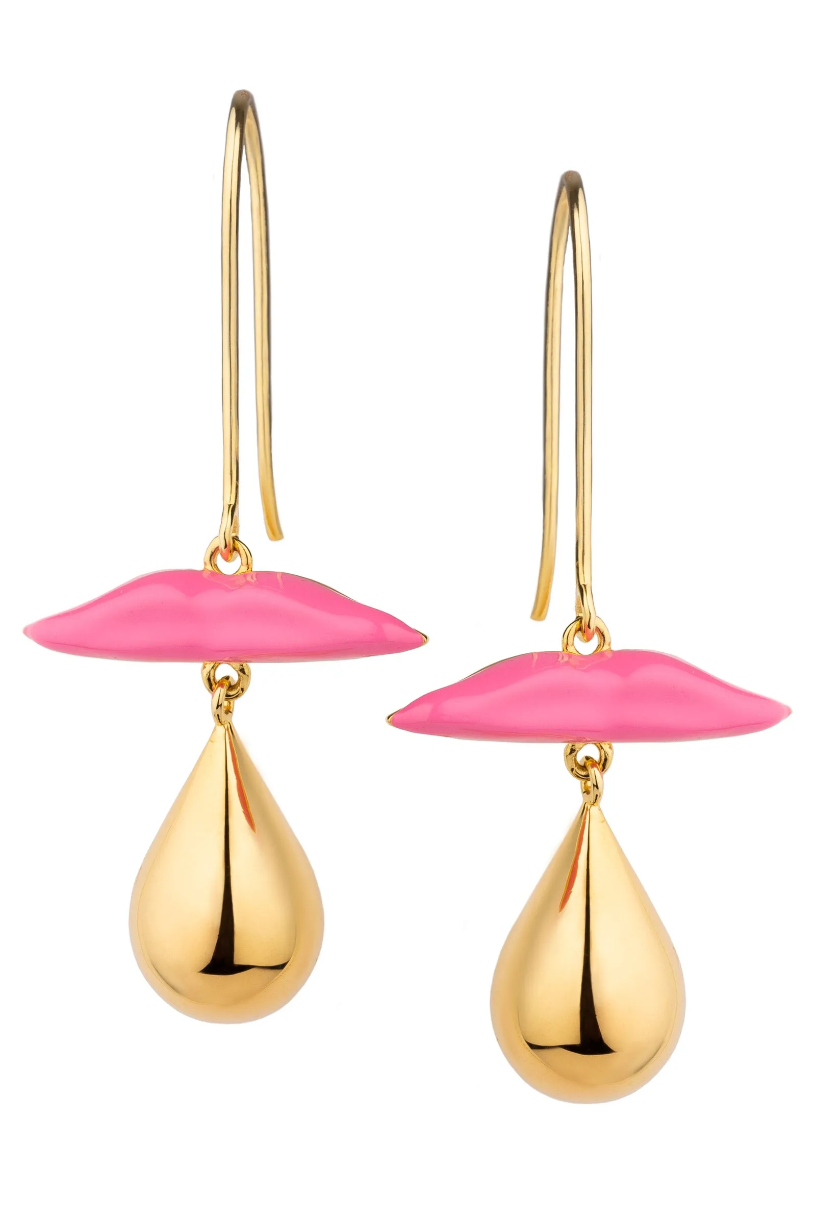 Enamel Lips and Gold Plated Drop Earrings