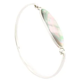 Engraved Sterling Silver Oval Abalone Stone Bangle