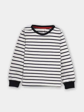 Full sleeve black small line stripe pattern in white cuff t-shirt for baby