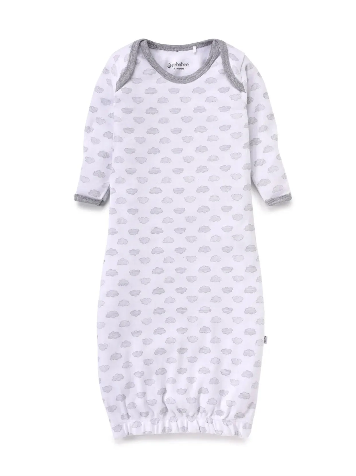 Full sleeve white & grey sleeping gown for baby girl