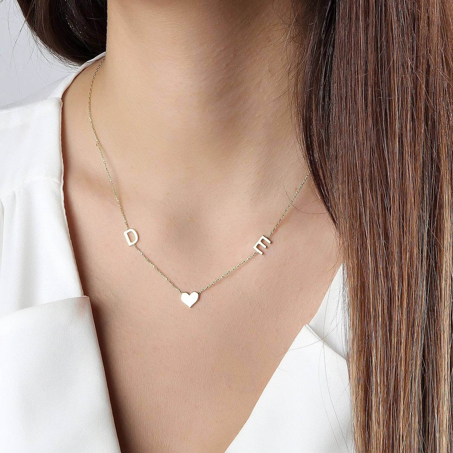 Gold Initials and Heart Necklace