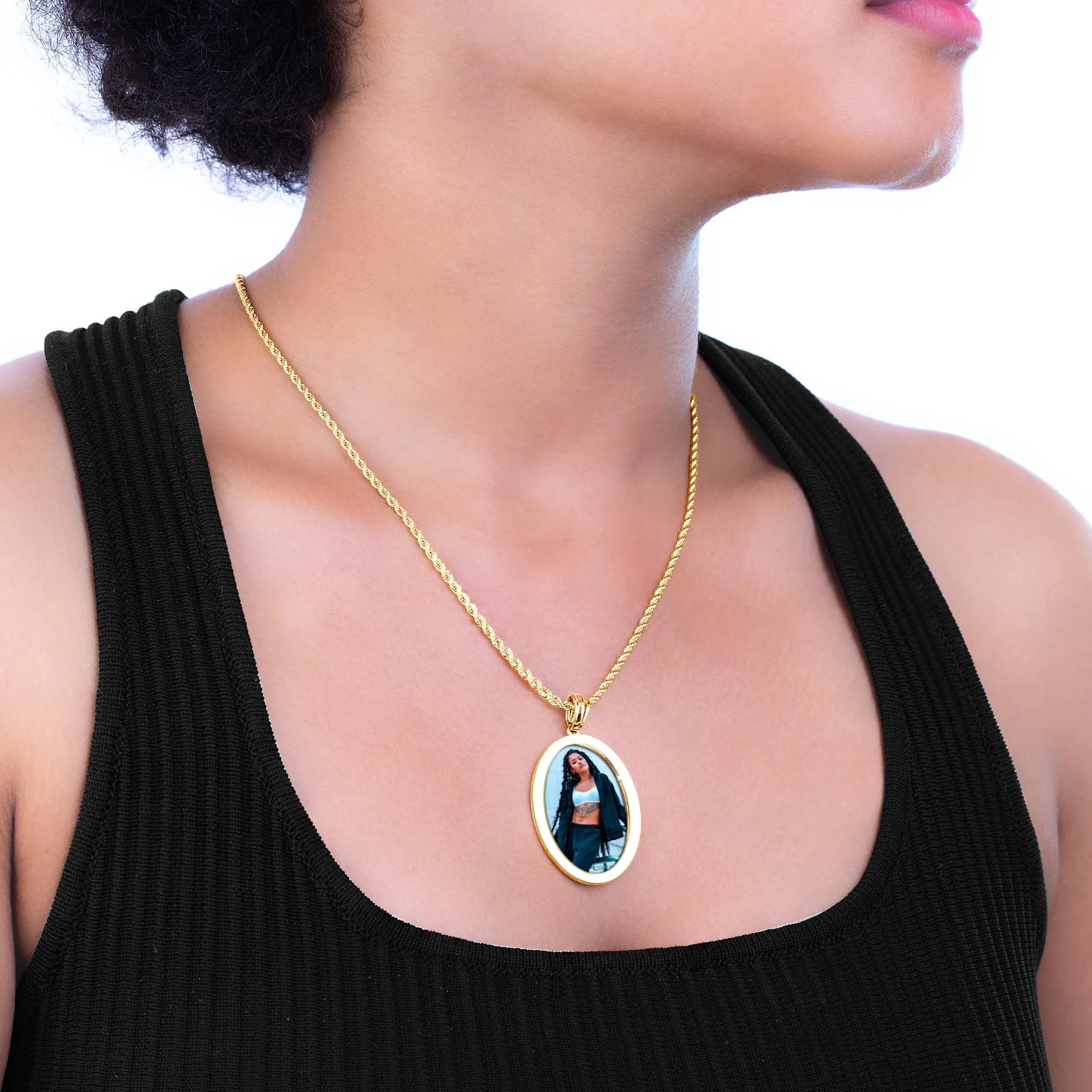 High Polished Oval Photo Pendant