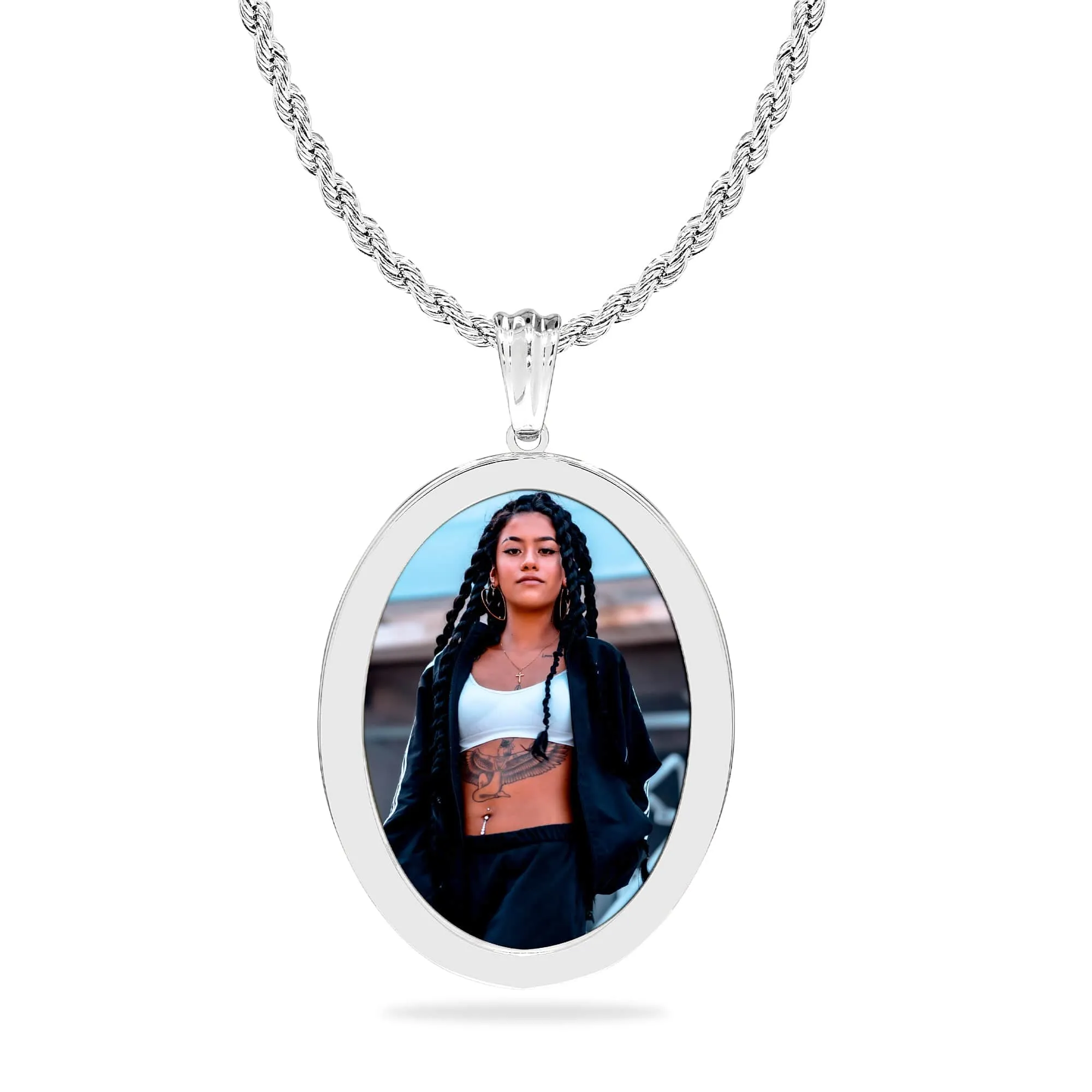 High Polished Oval Photo Pendant