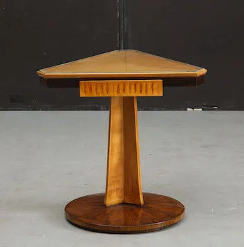 Italian Midcentury Triangular Fruitwood Side Table with Glass Top, c. 1940