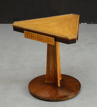 Italian Midcentury Triangular Fruitwood Side Table with Glass Top, c. 1940