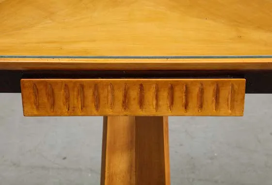 Italian Midcentury Triangular Fruitwood Side Table with Glass Top, c. 1940