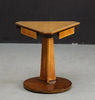 Italian Midcentury Triangular Fruitwood Side Table with Glass Top, c. 1940