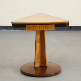 Italian Midcentury Triangular Fruitwood Side Table with Glass Top, c. 1940