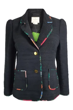 KATE SPADE Black Picnic Perfect Blossom Trimmed Tweed Jacket (US 2 | UK 6)