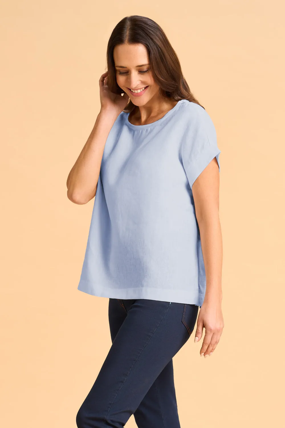 Linen Mix Top - Soft Blue